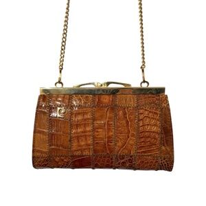 Vintage Pierre Cardin Croc Embossed Patchwork Leather Clutch Chain Strap Purse